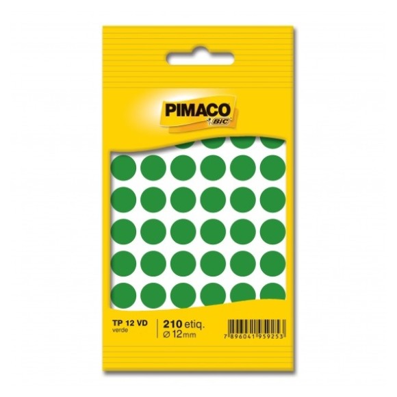 ETIQUETA ADESIVA TP 12 VD 210 UNIDS 12MM VERDE PIMACO
