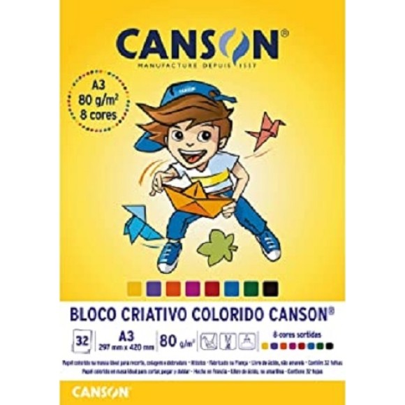 BLOCO CRIATIVO COLORIDO 8C 32FLS A3 80G CANSON