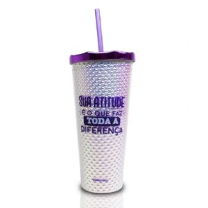 COPO CANUDO TEXTURA HOLOGRÁFICO 750ML DIFERENÇA ZONA CRIATIVA