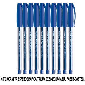 KIT 10 CANETAS ESFEROGRÁFICA TRILUX 032 MEDIA AZ FABER-CASTELL