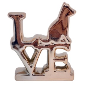 ENFEITE DE LETRA LOVE CACHORRO ROSE CERÂMICA