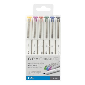 CANETA MARCADOR GRAF BRUSH FINE 6 CORES CIS