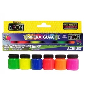 TEMPERA GUACHE NEON 15ML 6 CORES ACRILEX