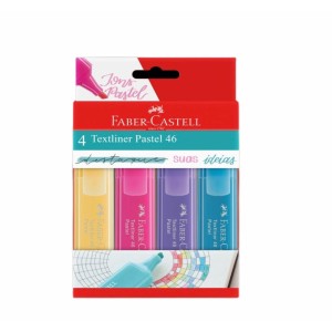 CANETA MARCA TEXTO TEXTLINER PASTEL 46 4 CORES FABER-CASTELL