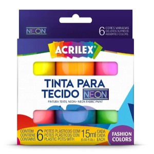 TINTA PARA TECIDO 6 CORES 15ML NEON ART TEEN ACRILEX