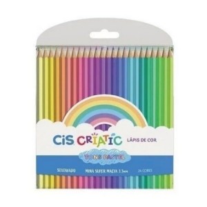 LÁPIS DE COR SEXTAVADO CRIATIC TONS PASTEL 24 CORES CIS