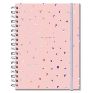 CADERNO COLEGIAL 10 MATERIAS CORAÇÕES HOLOGRAFICOS FINA IDEIA