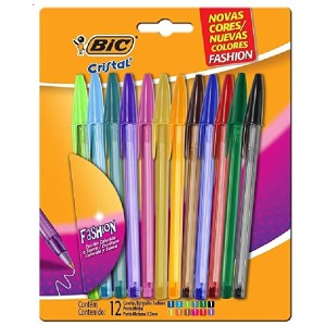 KIT CANETA ESFEROGRÁFICA CRISTAL COM 4 BÁSICOS+ 8 FASHION 12 CORES BIC